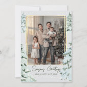 Sneeuwvlokken Familiefoto Scandi Pine Kerstboom Feestdagenkaart (Voorkant)