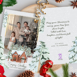 Sneeuwvlokken Familiefoto Scandi Pine Kerstboom Feestdagenkaart