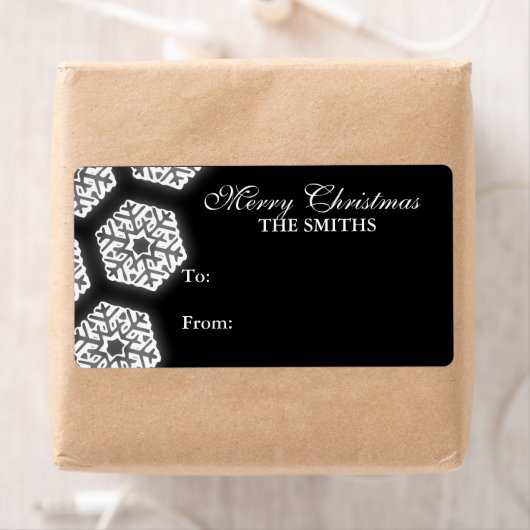 Sneeuwvlokken Family Gift Label Zwart (Insitu)