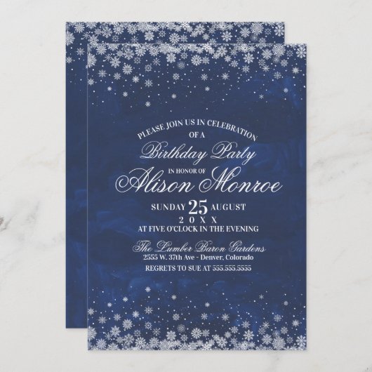 Sneeuwvlokken Feest Uitnodiging (Voorkant / Achterkant)