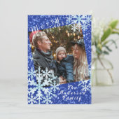 Sneeuwvlokken Foto Blauw Feestdagenkaart (Staand voorkant)