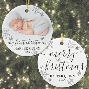Sneeuwvlokken Foto Pasgeboren Baby Eerste Kerstmis Keramisch Ornament