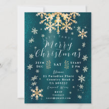 Sneeuwvlokken Foto Turquoise Gold Invitation Kaart