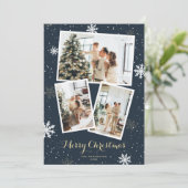 Sneeuwvlokken Foto Vrolijke Kerstmis Kaart (Staand voorkant)