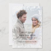 Sneeuwvlokken foto winter bruiloft save the date (Voorkant)