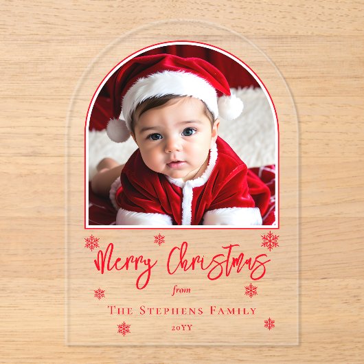 Sneeuwvlokken Gebogen Foto Prettig Kerstfeest Groe Acryl Uitnodigingen (Voorkant)