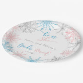 Sneeuwvlokken geslacht onthullen hij of zij papieren bordje (Gekanteld)