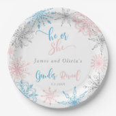 Sneeuwvlokken geslacht onthullen hij of zij papieren bordje (Voorkant)