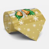 Sneeuwvlokken Gold Stripes White Ribbon Holly Stropdas (Opgerold)