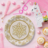 Sneeuwvlokken Gouden Glitter Sparkle Antiek Wit Papieren Bordje (Feest)