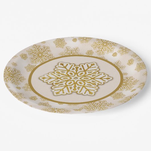 Sneeuwvlokken Gouden Glitter Sparkle Antiek Wit Papieren Bordje (Gekanteld)