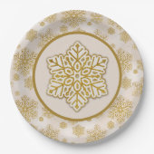 Sneeuwvlokken Gouden Glitter Sparkle Antiek Wit Papieren Bordje (Voorkant)