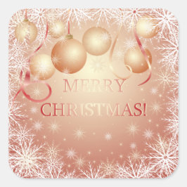 Sneeuwvlokken & Gouden Kerstballen op Perzik Vierkante Sticker