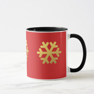 Sneeuwvlokken goudfolie op rood mok