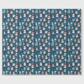 Sneeuwvlokken Greenery Blue Christmas Cadeaupapier (Vlak)