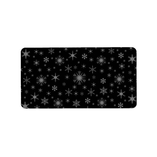 Sneeuwvlokken - Grijs op Zwart Etiket (Voorkant)