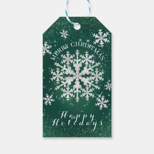 Sneeuwvlokken Groen Wit Cadeaulabel (Voorkant)