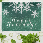 Sneeuwvlokken Groen Wit Theedoek (Gevouwen)