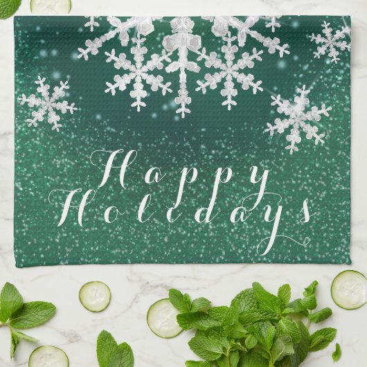 Sneeuwvlokken Groen Wit Theedoek (Gevouwen)