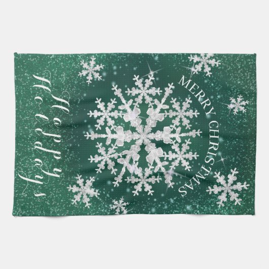 Sneeuwvlokken Groen Wit Theedoek (Horizontaal)