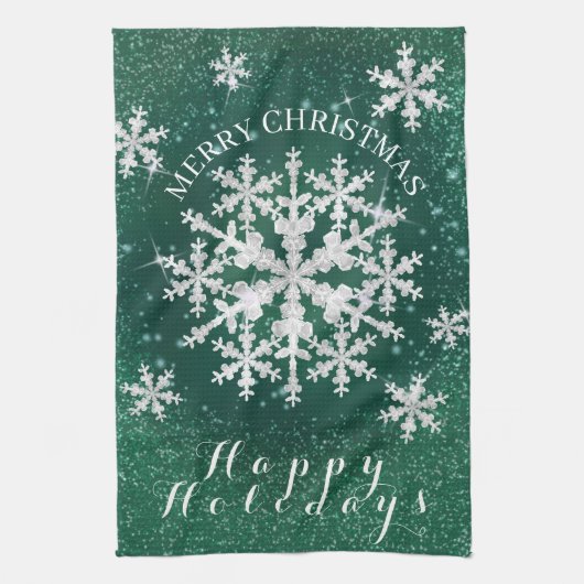 Sneeuwvlokken Groen Wit Theedoek (Verticaal)
