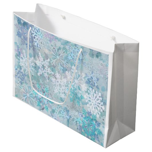 Sneeuwvlokken Grote Gift Bag Groot Cadeauzakje (Voorkant Gekanteld)