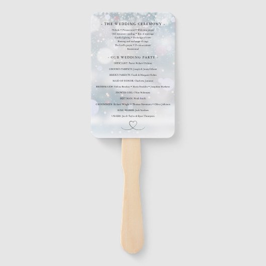 Sneeuwvlokken Hart Script Winter Bruiloft Programm Handwaaier (Achterkant)
