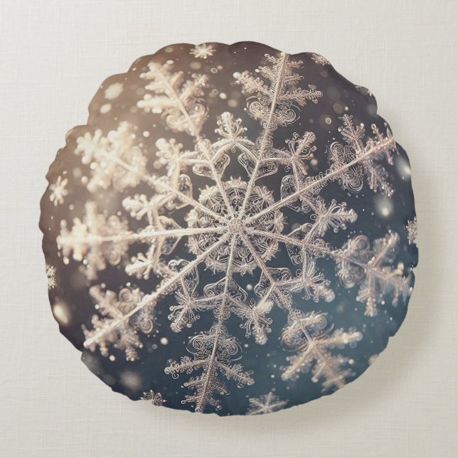 Sneeuwvlokken / Harten  Rond Kussen (Voorkant)