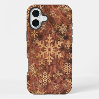 Sneeuwvlokken Hout Inleg Grafische Print Decor op iPhone 16 Plus Hoesje