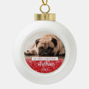 Sneeuwvlokken Huisdier Hond Foto Eerste Kerstmis Keramische Bal Ornament