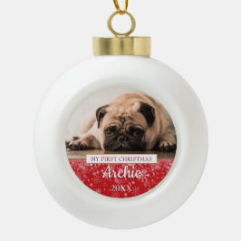Sneeuwvlokken Huisdierhond Foto Eerste Kerstmis Keramische Bal Ornament