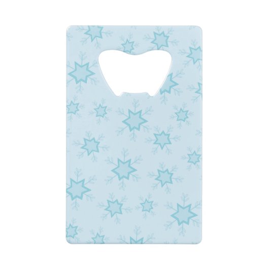 Sneeuwvlokken, ijsblauw, ijzige sneeuwvlokken, sne creditkaart flessenopener (Voorkant)