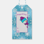 sneeuwvlokken in aqua met sneeuwman cadeaulabel (Voorkant)