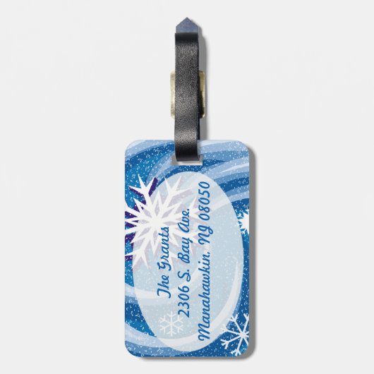 Sneeuwvlokken in de wind - bagagelabel (Achterkant verticaal)