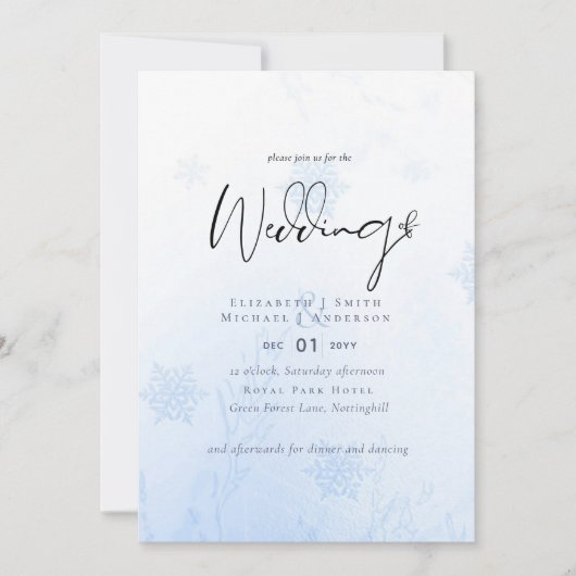 Sneeuwvlokken in December Winter Bruiloftsbudget Kaart (Voorkant)