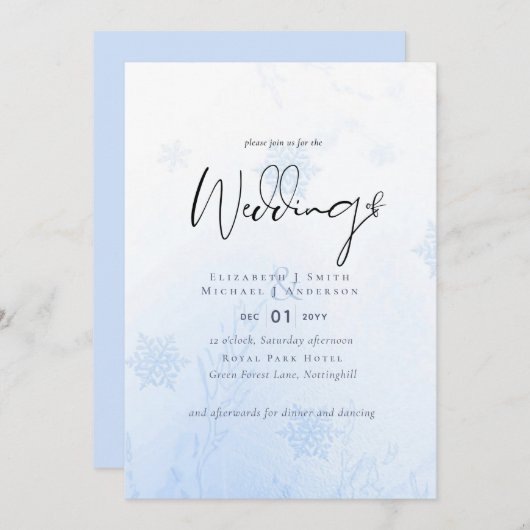 Sneeuwvlokken in December Winter Bruiloftsbudget Kaart (Voorkant / Achterkant)