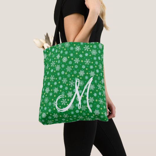 Sneeuwvlokken in diverse vormen Groen Aangepast Mo Tote Bag (Dichtbij)