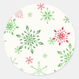 Sneeuwvlokken in groen en rood ronde sticker
