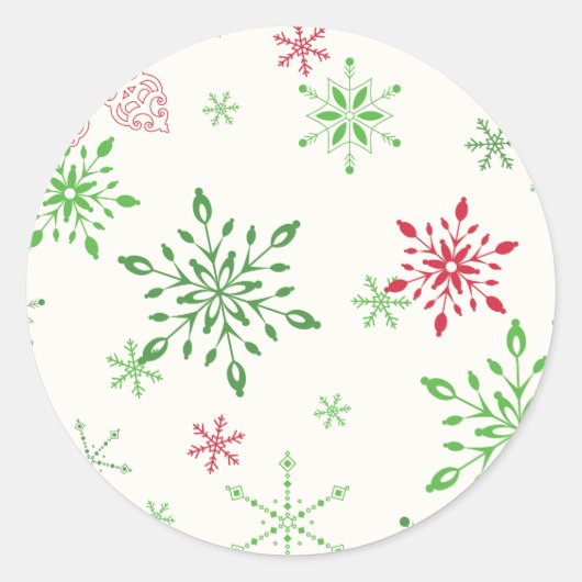 Sneeuwvlokken in groen en rood ronde sticker (Voorkant)