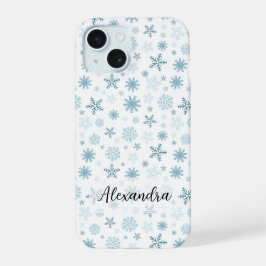 Sneeuwvlokken in verschillende tinten van de blauw iPhone 15 case