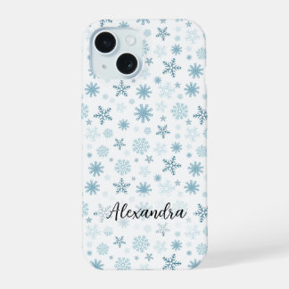 Sneeuwvlokken in verschillende tinten van de blauw iPhone 15 case