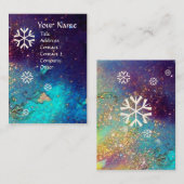 SNEEUWVLOKKEN IN ZILVER SPRANKELEN IN NACHTBLAUW VISITEKAARTJE (Voorkant / Achterkant)