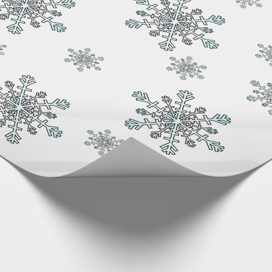 Sneeuwvlokken in Zilverwit en Blauw op Wit Cadeaupapier (Hoek)