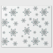 Sneeuwvlokken in Zilverwit en Blauw op Wit Cadeaupapier (Vlak)