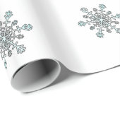 Sneeuwvlokken in Zilverwit en Blauw op Wit Cadeaupapier (Rol Hoek)