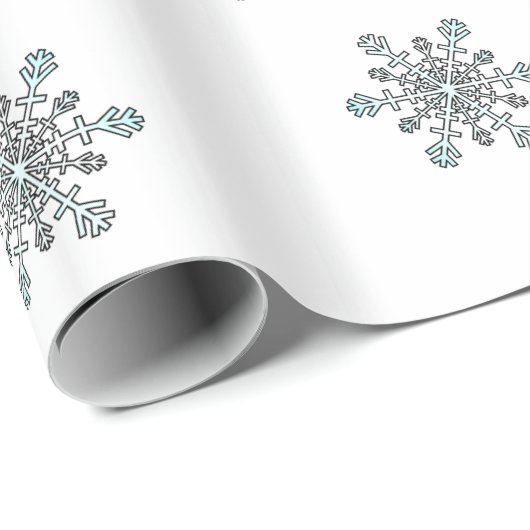 Sneeuwvlokken in Zilverwit en Blauw op Wit Cadeaupapier (Rol Hoek)
