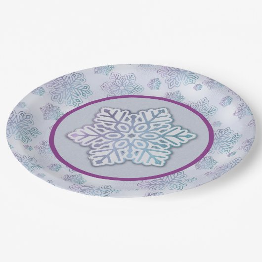 Sneeuwvlokken Iridescent Blue & Paarse Papieren Bordje (Gekanteld)
