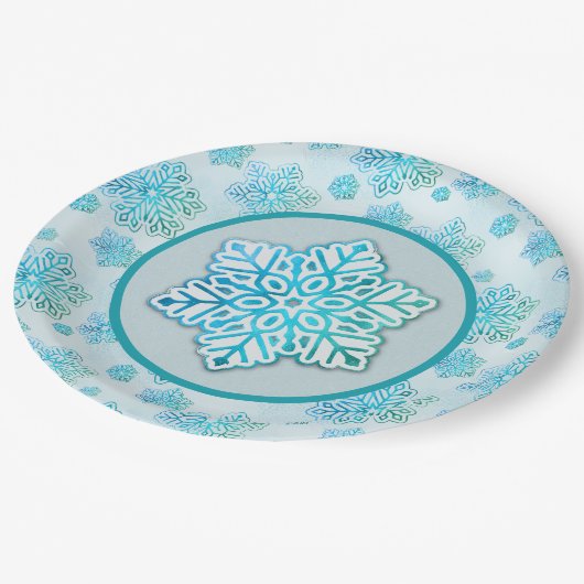 Sneeuwvlokken Iridescent Blue Papieren Bordje (Gekanteld)