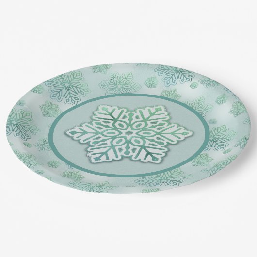 Sneeuwvlokken Iridescent Winter Green Papieren Bordje (Gekanteld)
