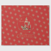 Sneeuwvlokken Kaarsen Holly Rood en Gouden Kerstmi Cadeaupapier (Vlak)